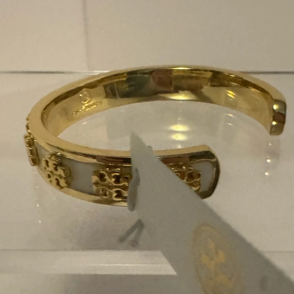 Tory Burch NWT Kira White Enamel & Gold-Toned Cuff Bracelet
